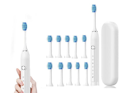 Electric Toothbrush with 10 Brush Heads and Travel Case Rechargeable Toothbrush Sets -White