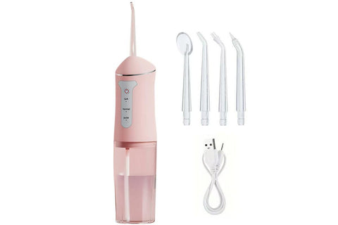 Cordless Portable Electric Water Flosser Teeth Cleaner Floss Irrigator With 4 Jet Tips - Pink