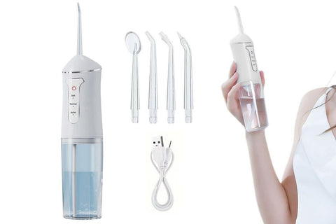 Cordless Portable Electric Water Flosser Teeth Cleaner Floss Irrigator With 4 Jet Tips - Pink