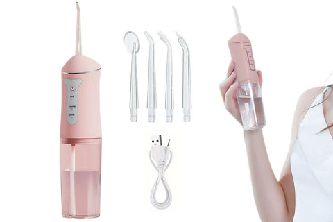 Cordless Portable Electric Water Flosser Teeth Cleaner Floss Irrigator With 4 Jet Tips - White