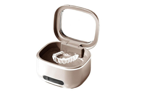 Ultrasonic Retainer Cleaner Machine 50kHz Ultrasonic Dentures Cleaner for Night Guards Braces Aligner Toothbrush Jewelry and More - Blue