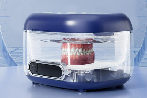 Ultrasonic Retainer Cleaner Machine 50kHz Ultrasonic Dentures Cleaner for Night Guards Braces Aligner Toothbrush Jewelry and More - Beige