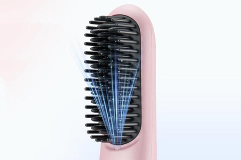Cordless LCD Hair Straightening Brush 2-in-1 Portable Styling Tool for Travel - Pink