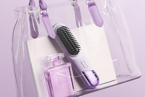 Portable Cordless Heated Straightening Brush for Travel Cordless Hair Straightener Brush Comb Straightener for Women -Purple
