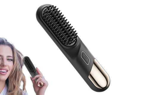 Portable Cordless Heated Straightening Brush for Travel Cordless Hair Straightener Brush Comb Straightener for Women -Black