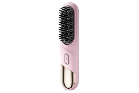Portable Cordless Heated Straightening Brush for Travel Cordless Hair Straightener Brush Comb Straightener for Women -Pink