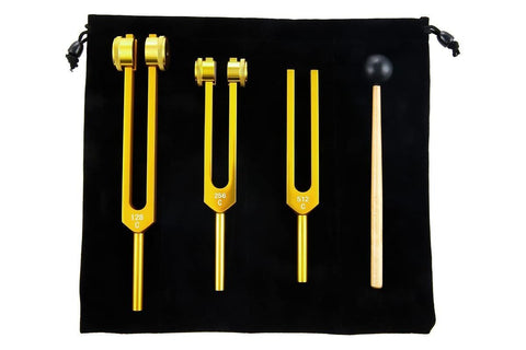 3Pcs Aluminum Tuning Forks Set 128Hz 256Hz 512Hz for Sound Healing Yoga Meditation - Gold