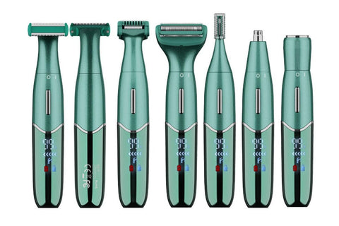 6-in-1 Women Electric Shaver Replaceable Heads for Whole Body Private Epilator Shaving Razor - Green