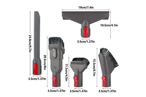 6Pcs Brush Attachment Tools Kit Compatible for Dyson V7 V8 V10 V11 Vacuum Cleaner Accessories Cordless Stick Vacuum Cleaner Accessory Replacement Including Flexible Hose, Crevice Tool, Mattress Tool, Stiff Dust Brush