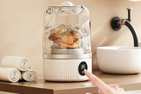 Portable Mini Washing Machine Rechargeable Small Clothes Washer for Travel Use - White