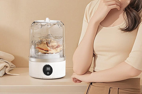 Portable Mini Washing Machine Rechargeable Small Clothes Washer for Travel Use - White