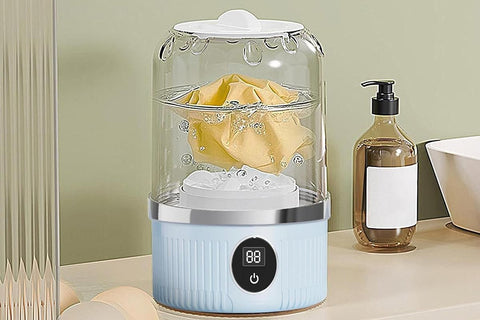 Portable Mini Washing Machine Rechargeable Small Clothes Washer for Travel Use - Blue