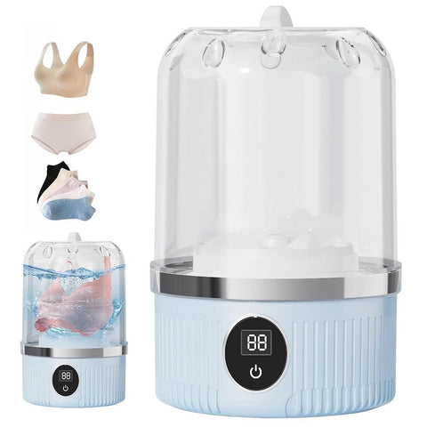 Portable Mini Washing Machine Rechargeable Small Clothes Washer for Travel Use - Blue