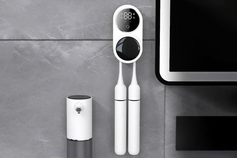 Toothbrush Cleaner Toothbrush Holder Wall Mount Toothbrush Holder for Bathrooms with Smart Light Cleaning and Fan Drying