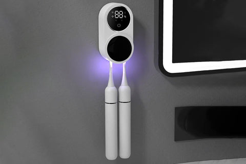 Toothbrush Cleaner Toothbrush Holder Wall Mount Toothbrush Holder for Bathrooms with Smart Light Cleaning and Fan Drying