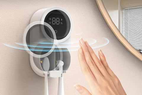 Toothbrush Cleaner Toothbrush Holder Wall Mount Toothbrush Holder for Bathrooms with Smart Light Cleaning and Fan Drying