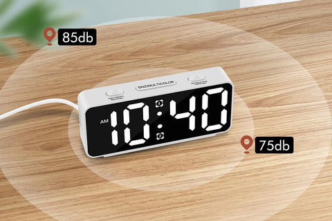 Small Digital Alarm Clock with 5 Dimmers and 5 Alarm Volumes for Bedrooms - White