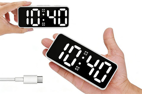 Small Digital Alarm Clock with 5 Dimmers and 5 Alarm Volumes for Bedrooms - White