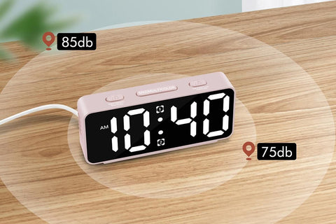Small Digital Alarm Clock with 5 Dimmers and 5 Alarm Volumes for Bedrooms - Pink