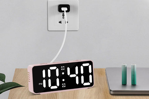 Small Digital Alarm Clock with 5 Dimmers and 5 Alarm Volumes for Bedrooms - Pink
