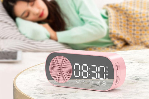 FM Speaker LED Display Portable Alarm Clock Home Decor Bluetooth Digital Radio - Pink