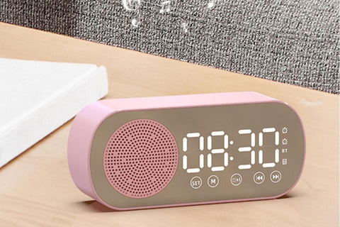 FM Speaker LED Display Portable Alarm Clock Home Decor Bluetooth Digital Radio - Pink