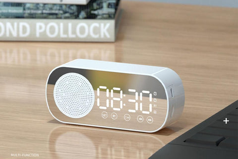 FM Speaker LED Display Portable Alarm Clock Home Decor Bluetooth Digital Radio - White