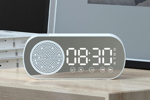 FM Speaker LED Display Portable Alarm Clock Home Decor Bluetooth Digital Radio - White