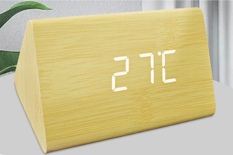 Wooden Digital Alarm Clocks for Bedrooms Electric Desk Clock with Large Numbers - Natural