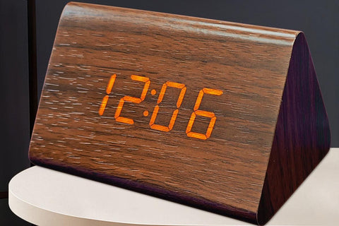 Wooden Digital Alarm Clocks for Bedrooms Electric Desk Clock with Large Numbers - Brown