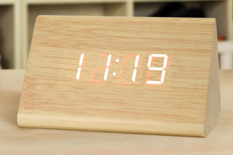 Wooden Digital Alarm Clocks for Bedrooms Electric Desk Clock with Large Numbers - Brown