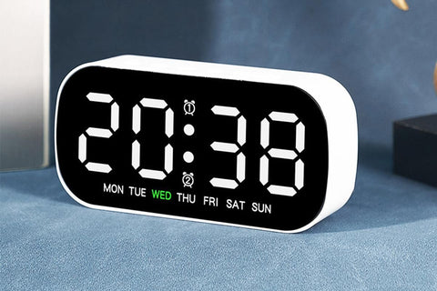 Electric Digital Alarm Clock LED Display Battery Backup Snooze Dual Alarm Clock - White