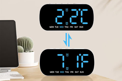 Electric Digital Alarm Clock LED Display Battery Backup Snooze Dual Alarm Clock - Blue
