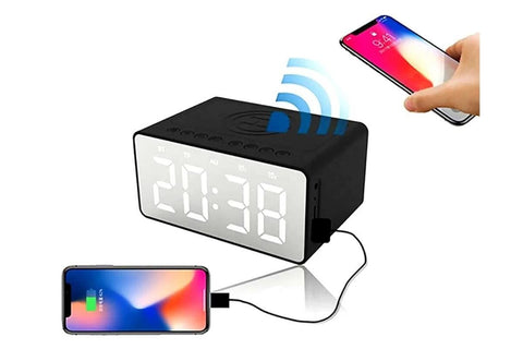 Wireless Charging Bluetooth Speaker with LED Digital Alarm Clock and FM Radio