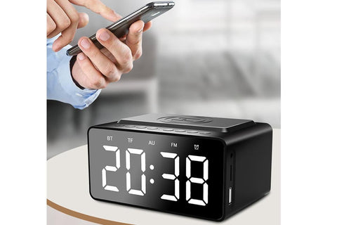Wireless Charging Bluetooth Speaker with LED Digital Alarm Clock and FM Radio