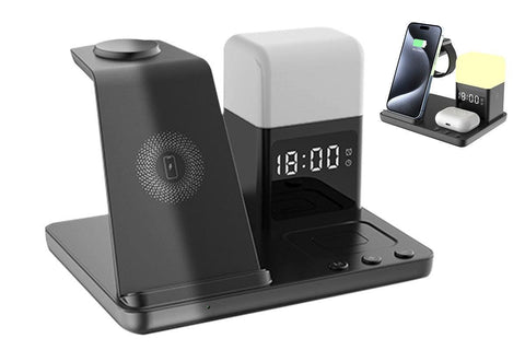 6 in 1 Charging Station with Alarm Clock Wireless Charger with Night Light for Smartphone/Watch/Earbuds Fast Charging Station