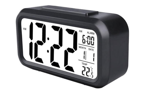 Desk Small Clock Night Light Digital Alarm Clock Battery Operated with Indoor Temperature -Black