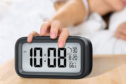 Desk Small Clock Night Light Digital Alarm Clock Battery Operated with Indoor Temperature -Black