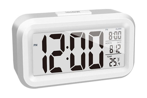 Desk Small Clock Night Light Digital Alarm Clock Battery Operated with Indoor Temperature -White