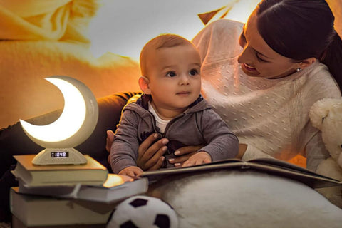Touch Bedside Table Lamp with Time Alarm Clock RGB Adjustable LED Moon Light with Bluetooth Music Mode