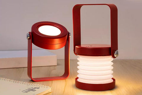 LED Desk Lamp for Office Home Wireless Reading Lamp Dimmable Foldable LED Night Light Portable Camping Flashlight Table Lamp -Red