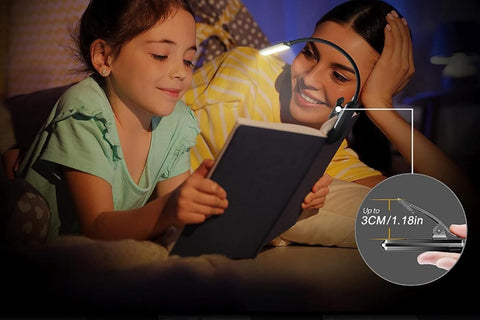 Rechargeable LED Book Light with 3 Adjustable Color Temperatures, 80H Reading Time - Black
