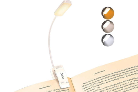 Rechargeable LED Book Light with 3 Adjustable Color Temperatures, 80H Reading Time - Black