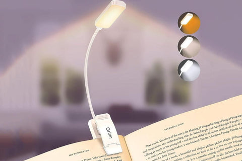 Rechargeable LED Book Light with 3 Adjustable Color Temperatures, 80H Reading Time - White