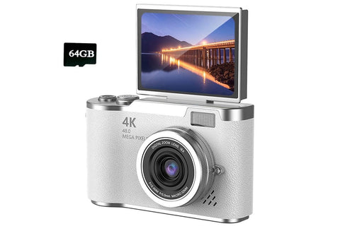 HD 1080P Flip Screen Retro Digital Camera 2.4-inch Display with 64GB TF Card - Pink