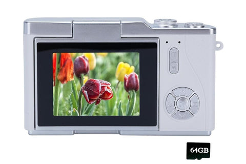 HD 1080P Flip Screen Retro Digital Camera 2.4-inch Display with 64GB TF Card - White