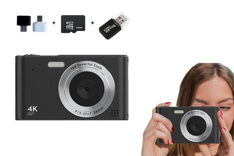 4K HD Digital Camera for Photography and Video Vlogging Camera Camera with 32G Memory Card 16X Digital Zoom -Gold