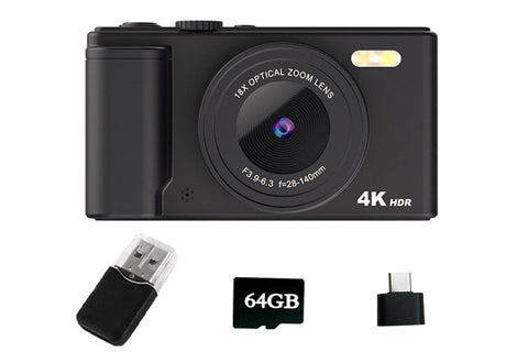 4K Digital Camera Flip Screen Autofocus for Vlogging and Photography Beginners - Black
