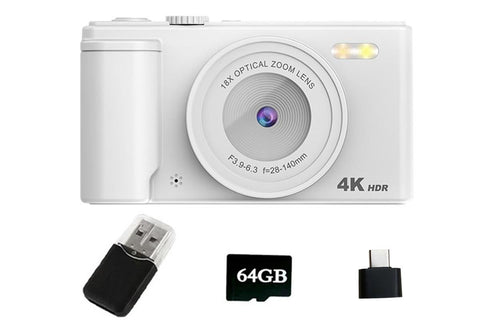 4K Digital Camera Flip Screen Autofocus for Vlogging and Photography Beginners - White