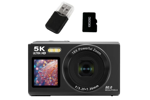 5K HD Dual Screen Digital Camera Point and Shoot Selfie Camera with LED Fill Light - White